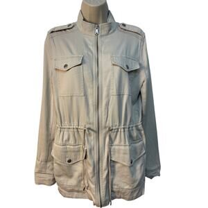 Express Women's MultiPocket Full Zip Long Sleeve Jacket Color Light Beige Size S